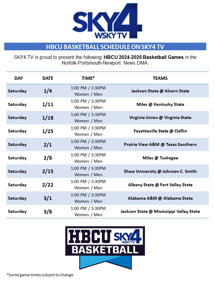 SKY4TV HBCU BASKETBALL SCHEDULE 2025